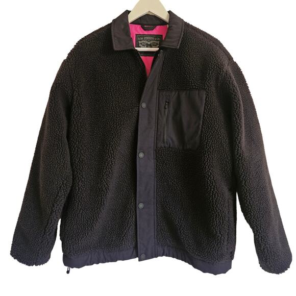 Levi's Buchanan Sherpa Men's Jacket Size Small Black Meteorite Pink - Picture 4 of 16